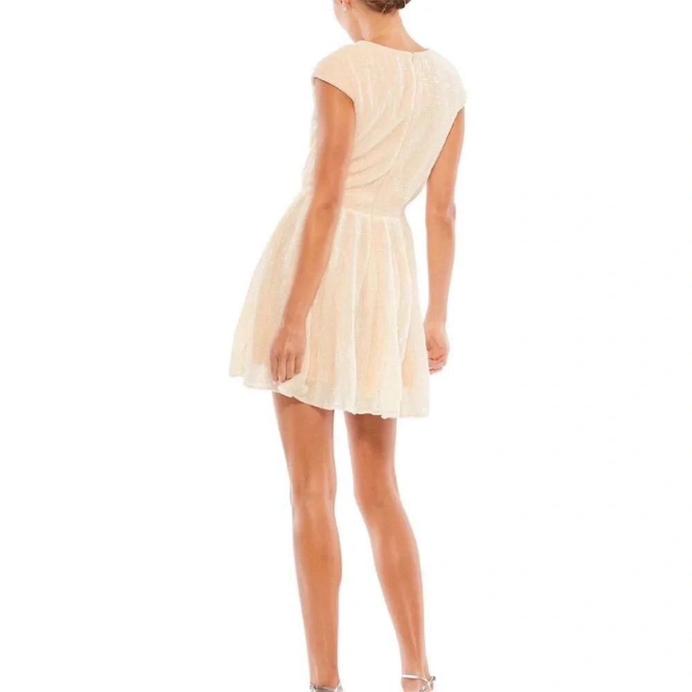 Mac Duggal Sequined Cap Sleeved Fit & Flare Mini Dress In Porcelain 26306 - Picture 2 of 11